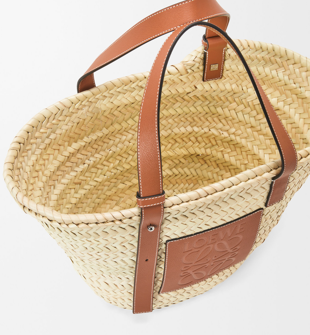 Loewe Medium basket bag in palm leaf and calfskin