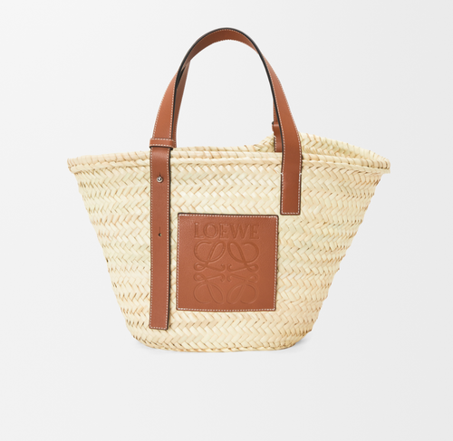 Loewe Medium basket bag in palm leaf and calfskin