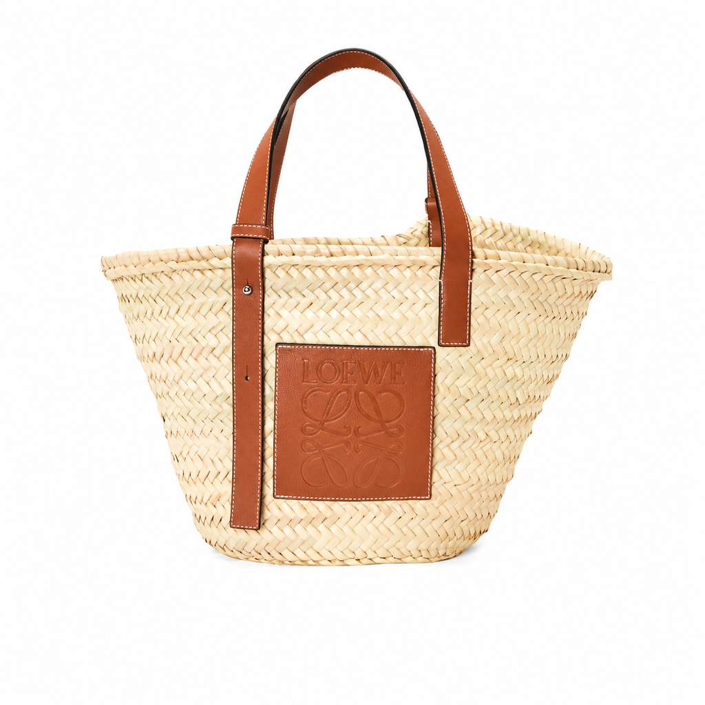 Loewe Medium basket bag in palm leaf and calfskin